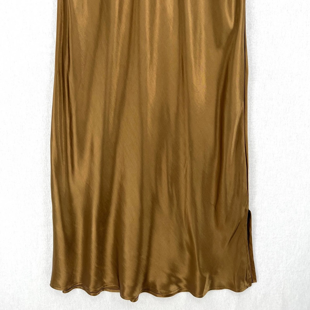 ENZA COSTA Dress Womens Medium Fatigue Satin Bias Slip Maxi Spaghetti Strap NWOT - Picture 6 of 15